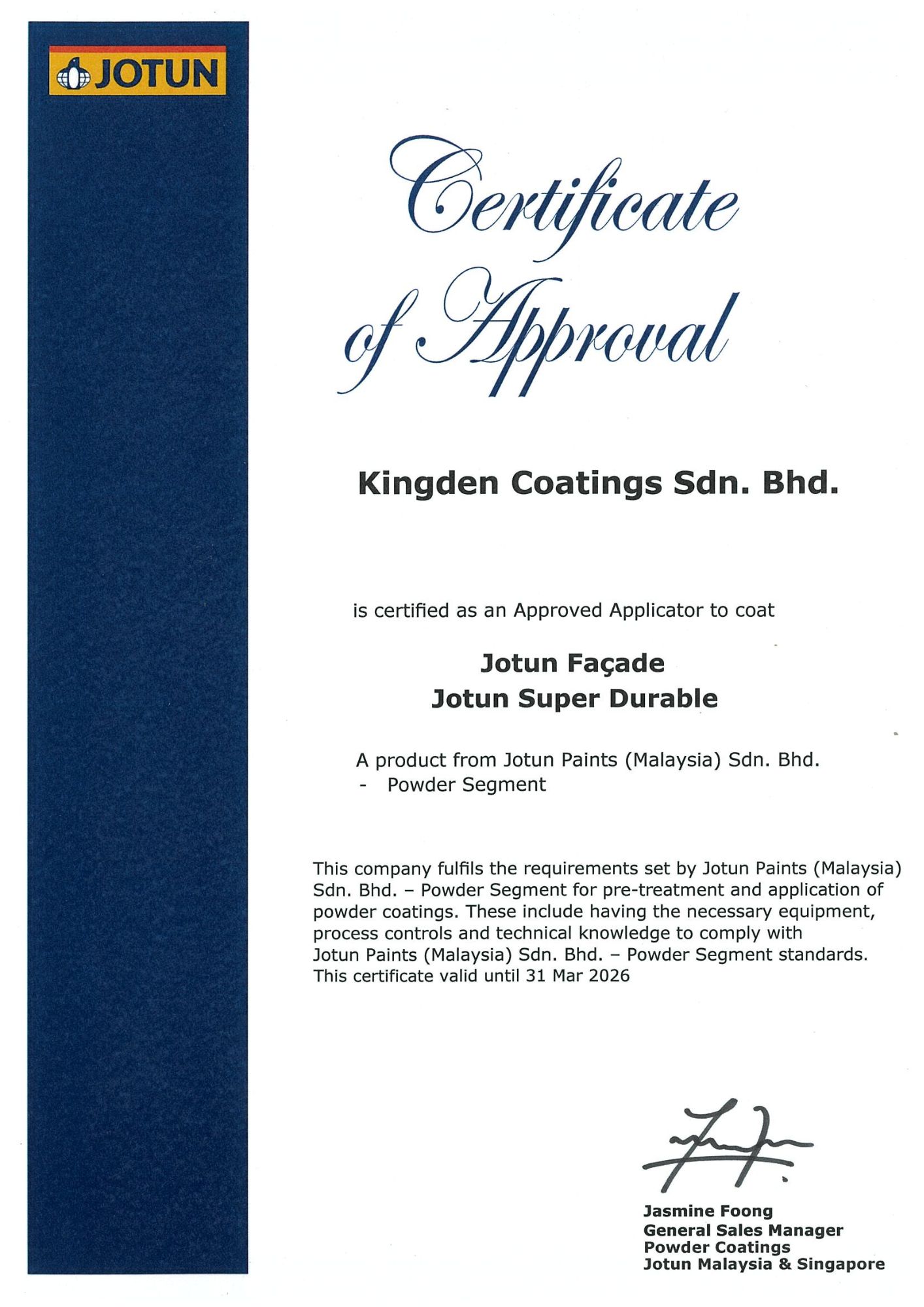 Jotun Certificate